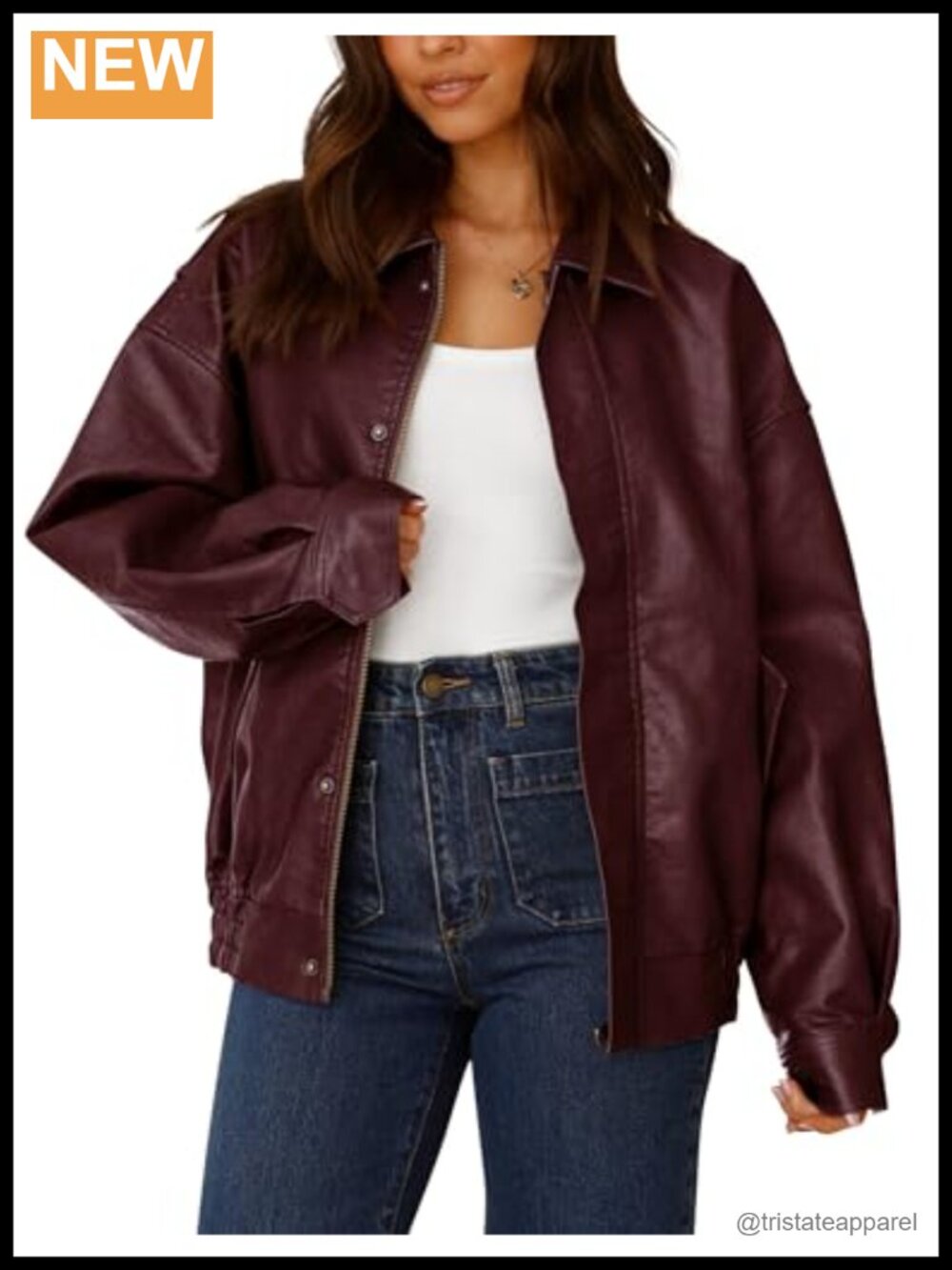 Faux Leather Motorcycle Jacket Womens Oversized Biker Zip Up Long Sleeve